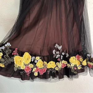 Karen Millen Y2K tulle Floral Midi Skirt Fairycore Whimsigoth Brown Black Sz 4 thumbnail 2