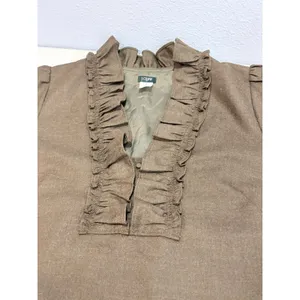 J.Crew Olive Brown Wool Ruffle V-Neck Shift Dress 14 Dark Academia Office thumbnail 9