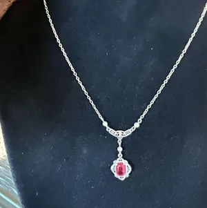 10K Gold 13” Red Stone/Pearl Drop Necklace thumbnail 4