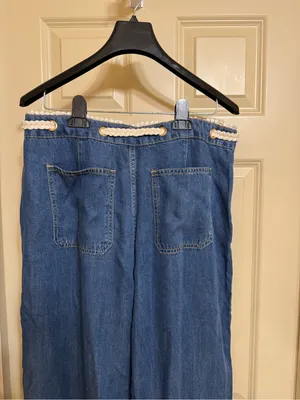 Casual Wide-Leg Women’s Jeans with Drawstring Waist - Blue thumbnail 5