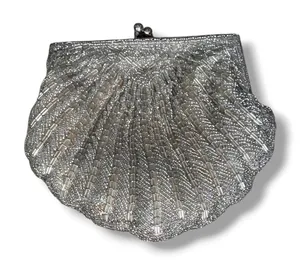 Walborg Vintage Silver Beaded Shell Clutch Purse Mermaidcore Evening Bag thumbnail 1