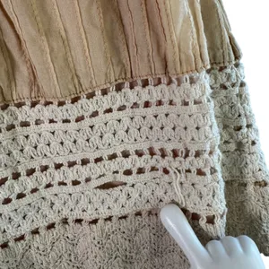 Crochet Lace Eyelet Tiered Mini Skirt S Tan Boho Cottagecore Prairie‎ Fairy Soft thumbnail 7