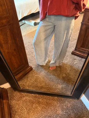 Tahari 100% Linen Blue White Striped Wide Leg Pants Size 8 thumbnail 2