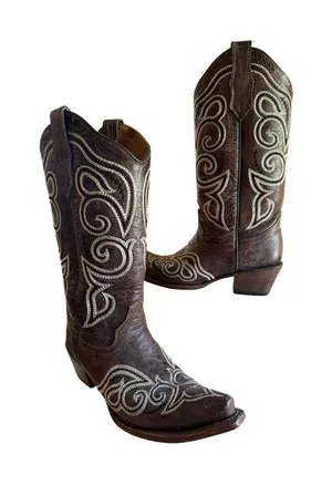 Circle G Womens Cowboy Boots Size 9.5 Brown Leather Square Toe Western Texas thumbnail 1
