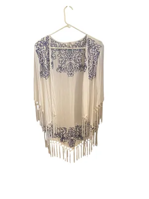 Entro Boho Embroidered Fringe Open Front Kimono Cardigan Cover-Up resortwear thumbnail 4