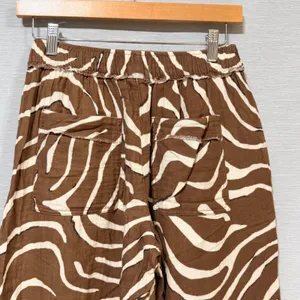 ASOS DESIGN Brown Zebra Print Cotton Gauze Wide Leg Pants Small High Rise thumbnail 6