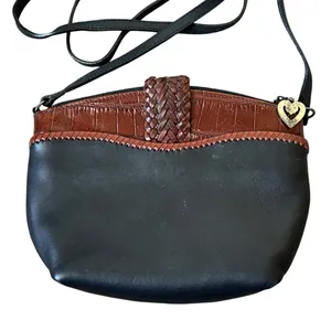 Brighton Vintage Crossbody Bag Black Leather Brown Croc Embossed Heart Accent thumbnail 5