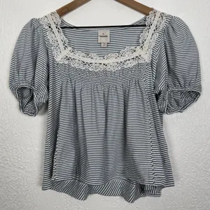 Maeve Anthropologie Square Neck Puff Sleeve Swing Tee Size Medium NWT thumbnail 2