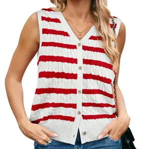 Wiholl cable knit sleeveless sweater. Pink on ivory stripes. Size Small thumbnail 5