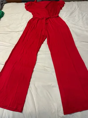Fraiche by J Red Wrap-Front Wide-Leg Jumpsuit - NWT - Size M thumbnail 4