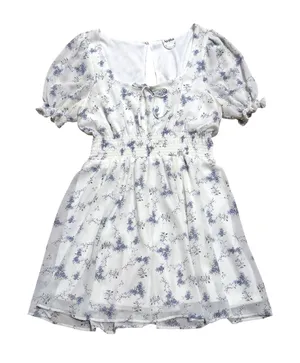 Arula Krissy P Blue Floral White Chiffon Mini Dress Smocked Waist Size A Plus thumbnail 1