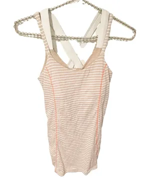Lululemon Peach Stripe Size 4 Athletic Layered Workout Tank‎ thumbnail 1