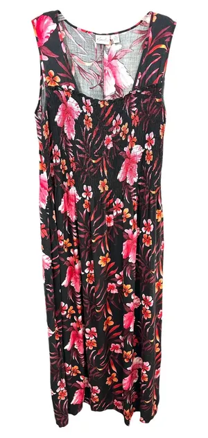 Kim Rogers Plus Size 1X Maxi Dress Black Pink‎ Tropical Coastal Beachy Fairy 484 thumbnail 1
