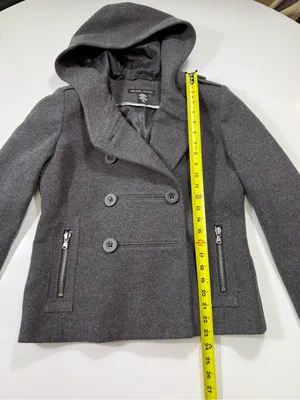 New York & Company Wool Blend Dark Gray Hooded Double-Breasted Pea Coat thumbnail 3