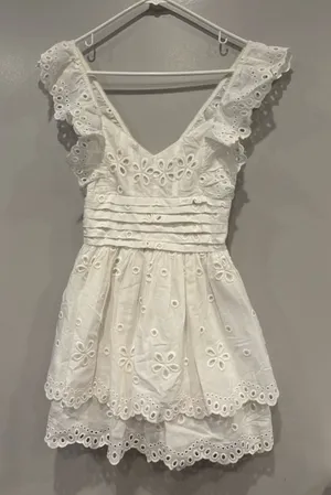 For Love & Lemons White Eyelet Mini Dress thumbnail 1