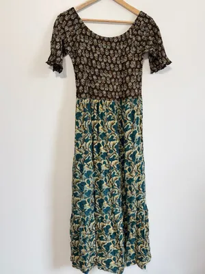 Natural Life Boho Floral Maxi Dress Size Large XL Brown Blue Fall Western thumbnail 6