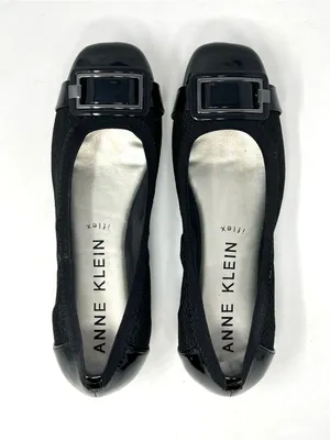 Anne Klein iFlex Akunice Black Knit Patent Ballet Flats Buckle 8M thumbnail 5