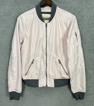 Abercrombie & Fitch Bomber Jacket Women Medium Pink Grey Zip Utility Flight Coat thumbnail 1