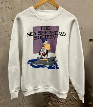 Vintage 90s Sea Sheppard Society White Back Off Jack Dolphin Sweatshirt USA Made thumbnail 1
