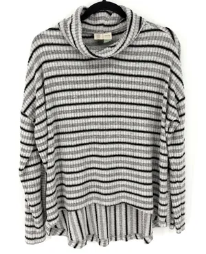 Anthropologie Saturday Sunday Cowl Turtleneck Sweater M Grey Black Striped thumbnail 1