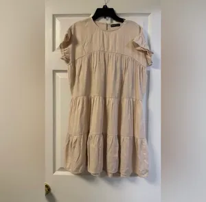 SHEIN Beige Tiered Ruffle Sleeve Mini Smock Dress - Size Small thumbnail 4