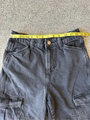 H&M Black Washed Cargo Wide Leg‎ Jeans Size 2 Bikercore thumbnail 5