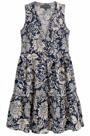 Elliott Lauren Flora Dress Women Small Blue Floral Tiered Sleeveless V-Neck thumbnail 1