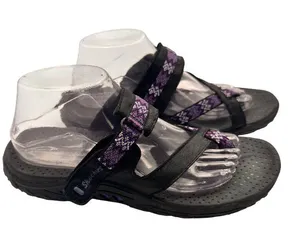 Skechers Size 9 Sandals Slight Adjustable Straps Black Purple Pattern thumbnail 1