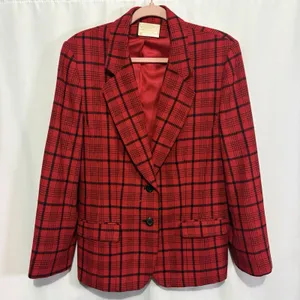 Vintage Pendleton Red Black Plaid Wool Blazer Women’s 14 Made USA Preppy Tartan thumbnail 1