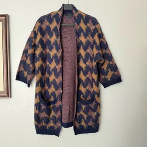 Lucky Brand Wool Blend Boho Longline lona Cardigan Brown/Navy Size Small thumbnail 3