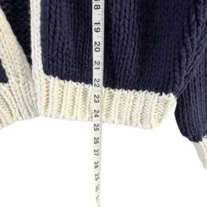 Edikted Contrast Chunky Knit Cardigan Womens XS/S Navy Ivory Oversized Cozy thumbnail 10
