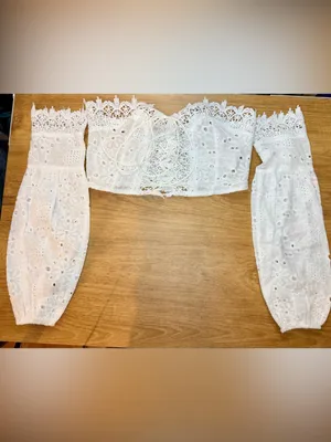 SHEIN XS White Eyelet Lace Crop Top Detachable Sleeves Off Shoulder Halloween thumbnail 2