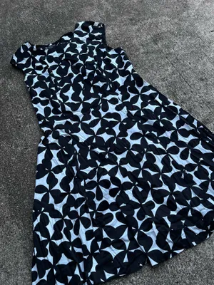 E: INC International Concepts Black White Abstract Floral A Line Dress Size 14 thumbnail 2