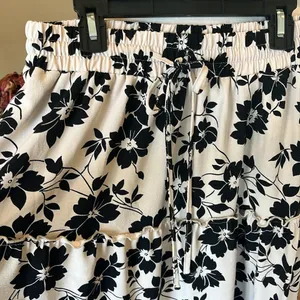 Maxi Skirt Cream Black Floral High Waist Flowy thumbnail 2