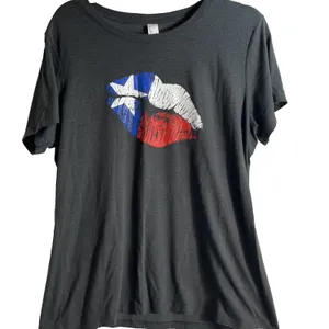 Perfect Tri District Texas Flag Kiss T-Shirt Woman XL Black Top State Casual thumbnail 1