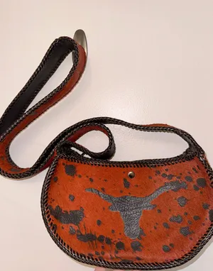 NEW Handmade Dyed Cowhide Leather Cossbody Purse Steer Cow Rust Western Orange thumbnail 1