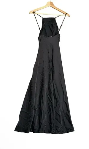 NEW ASTR The Label Satin Maxi Dress Womens XS Black Halter Neck Spaghetti Strap thumbnail 1