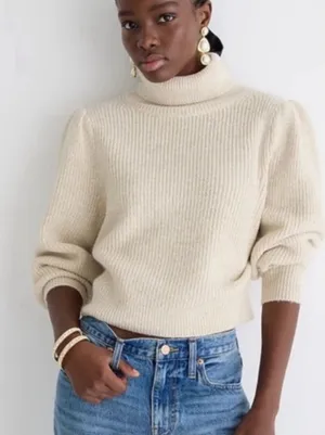 J.Crew Puff-Sleeve Turtleneck Sweater in ivory Size Large thumbnail 1