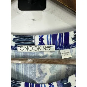 Snoskins‎ T-Shirt Dress Womens L Blue Abstract Stripe Short Sleeve Stretch Artsy thumbnail 2