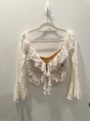 Meshki Artemis Lace Plisse Off Shoulder Top Ivory Lace Size Small thumbnail 2