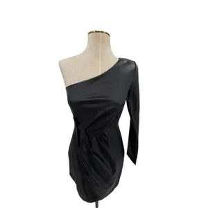 NBD Senia‎ One Shoulder Faux Leather Mini Dress Black Long Sleeve XXS NWT thumbnail 4