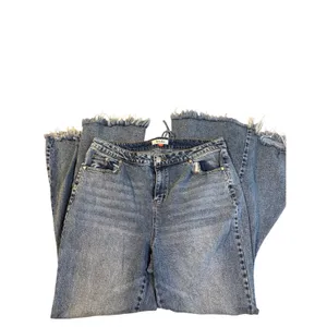 Arula Blue Lace Up Back Flare Jeans Frayed Hem Medium Wash Size 14 thumbnail 7