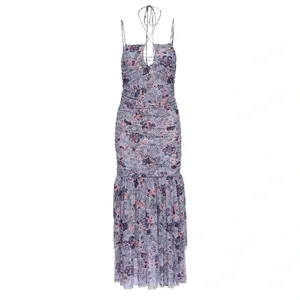 MISA Los Angeles Nicola Floral Mesh Halter Midi Dress Blue Size XS NWT thumbnail 3