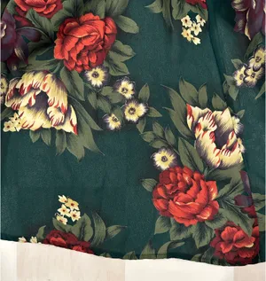Green Red Floral Midi Cottagecore Skirt Size M thumbnail 5