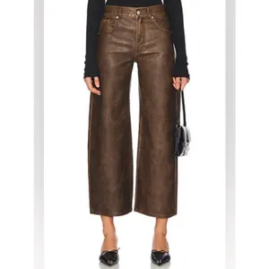 Free People We The Free Brown Faux Leather Misha Wide Leg Barrel Pants Sz.26 thumbnail 4