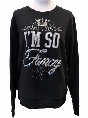 Juicy Couture Y2K McBling Black Sweatshirt Embellished Rhinestone Sequins Small thumbnail 1