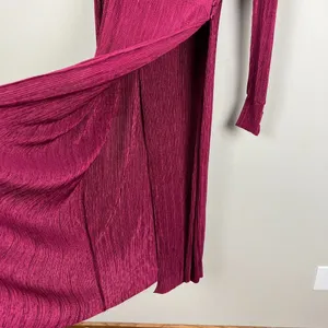 YAS Wrap Dress Womens Medium‎ Wine Maxi Long Sleeve Ribbed V-Neck Slinky Stretch thumbnail 8