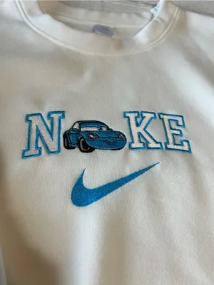 Cars Nike Embroidery White Crewneck Sweatshirt thumbnail 2