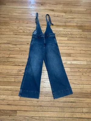 Free People Blue Wide-Leg Denim Overalls thumbnail 3