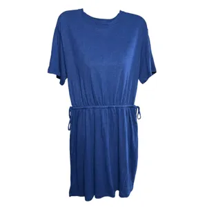 Old Navy Linen Blend T-Shirt Dress Womens Medium Blue Elastic Tie Waist Mini‎ thumbnail 5